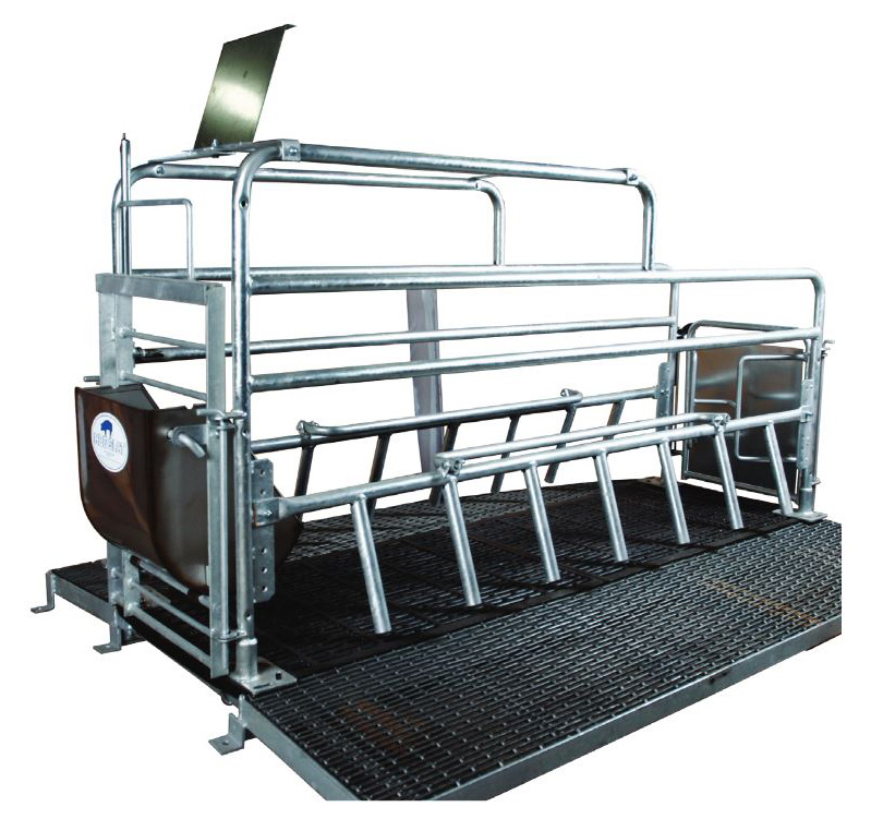 og Slat Advantage farrowing crates are the most versatile pig farrowing solution on the market; available with multiple feeder, watering and side bar options to meet the installation needs of most any producer. (Shown: Advantage farrowing crate with tubular construction, hot-dipped galvanized finish, stainless steel small sow bowl feeder and woven wire/cast iron flooring combination.)