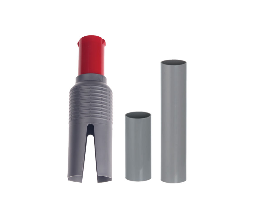 Three drop sleeve options are available for the Kwik-Start feeder. From left to right, the cone style drop with lock (HS578L); 3.25” sleeve (HS577-325) and 6” sleeve (HS577-600).