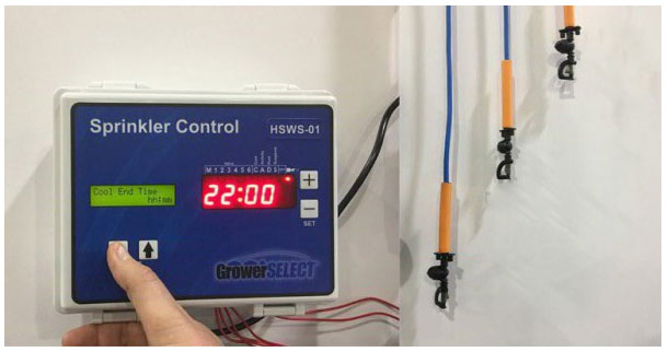 The GrowerSELECT® poultry sprinkler control is available as a stand-alone unit, or packaged with 22” sprinkler drops, sensors and manifold to fit barns 50’ wide or larger in lengths from 400’ to 660’.