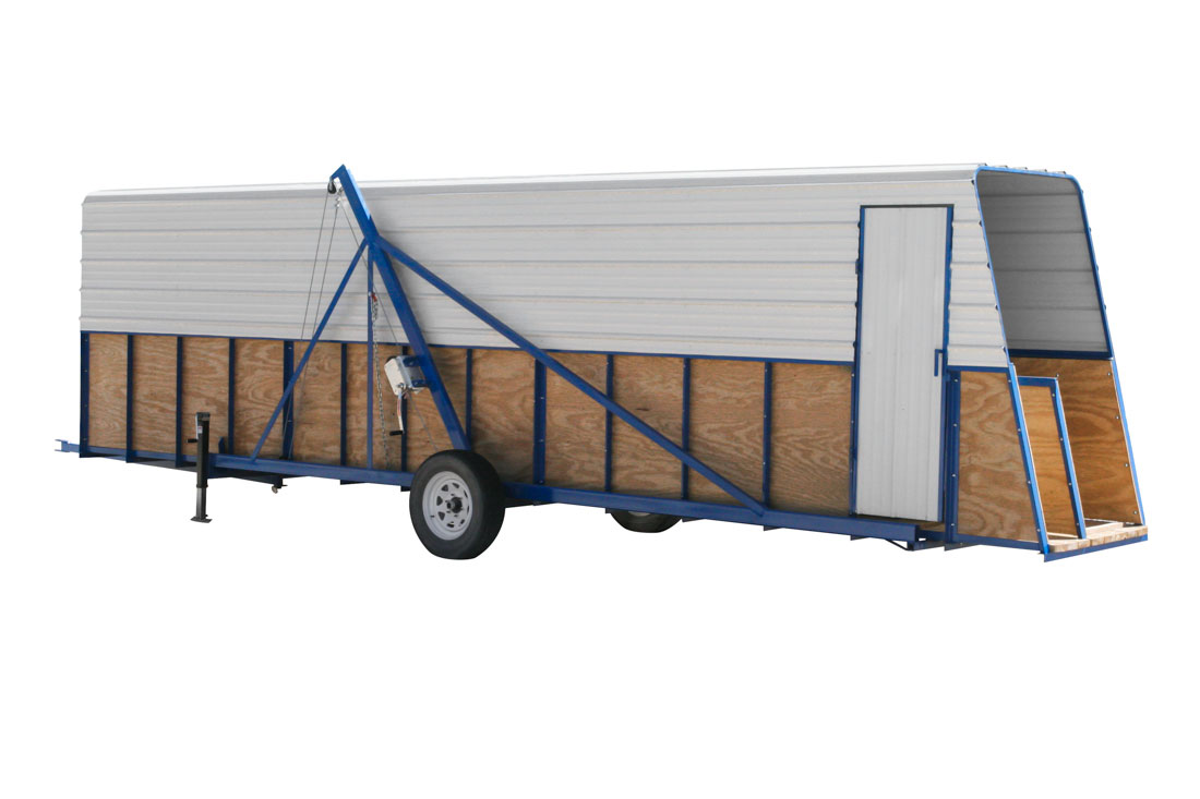 Hog Slat portable loading chutes can be moved as needed to a barn when loading/unloading pigs. Portable loading chutes are available with or without roof covers.