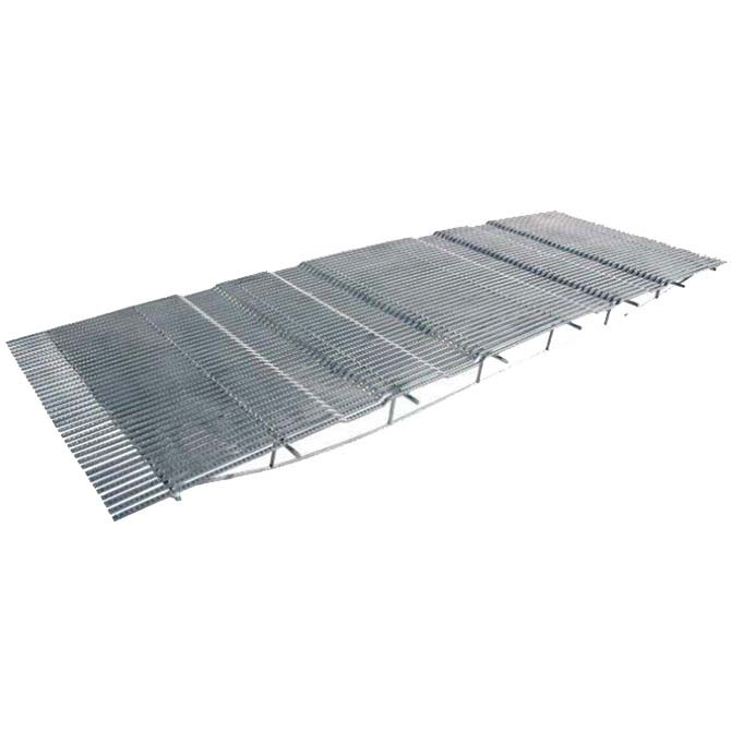Hog Slat TriDEK metal flooring is available in many different sizes and design configurations. The self-supported, trussed design (shown) eliminates the need for floor frames or additional support and can span pit openings up to 12’ across.